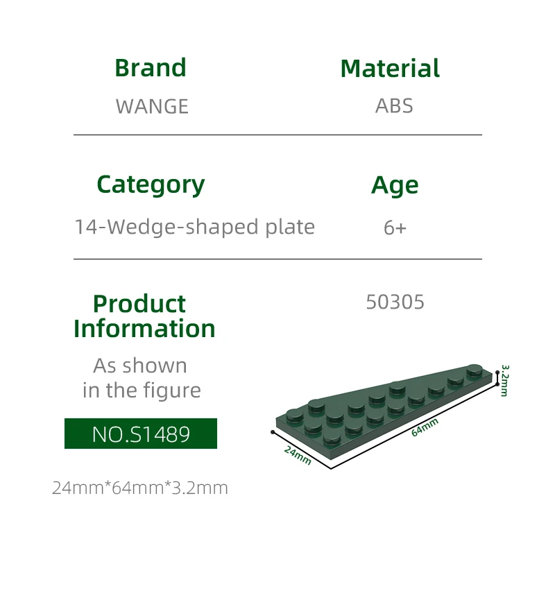 Wange 40 unids/lote 50305 8x3 placa de cuña izquierda bloques de construcción Moc accesorios clásicos compatibles con ladrillos juguetes caja de regalo para niños