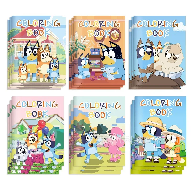 Libro para Colorear de los Personajes de Dibujos Animados Bluey y Bingo, Serie de 12 Estilos, Libro de Pintura de Graffiti, Juguetes de Dibujo y Rompecabezas, Regalo de Cumpleaños