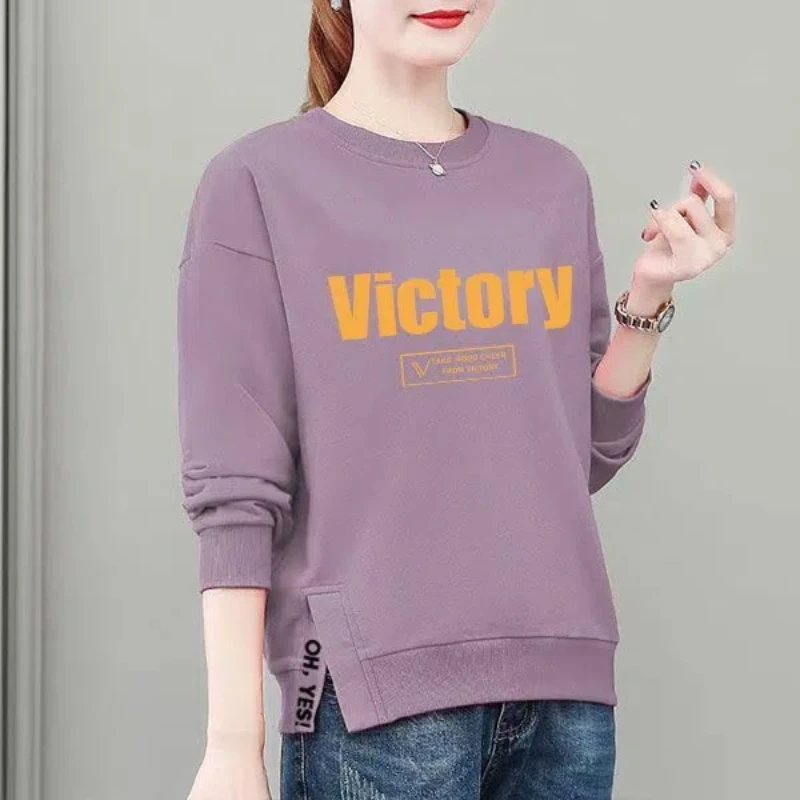 

Women's Pure Cotton Sweatshirt Women 100% Cotton Korean Loose Large Size Slim Long-sleeved Top Women Versatile Thin