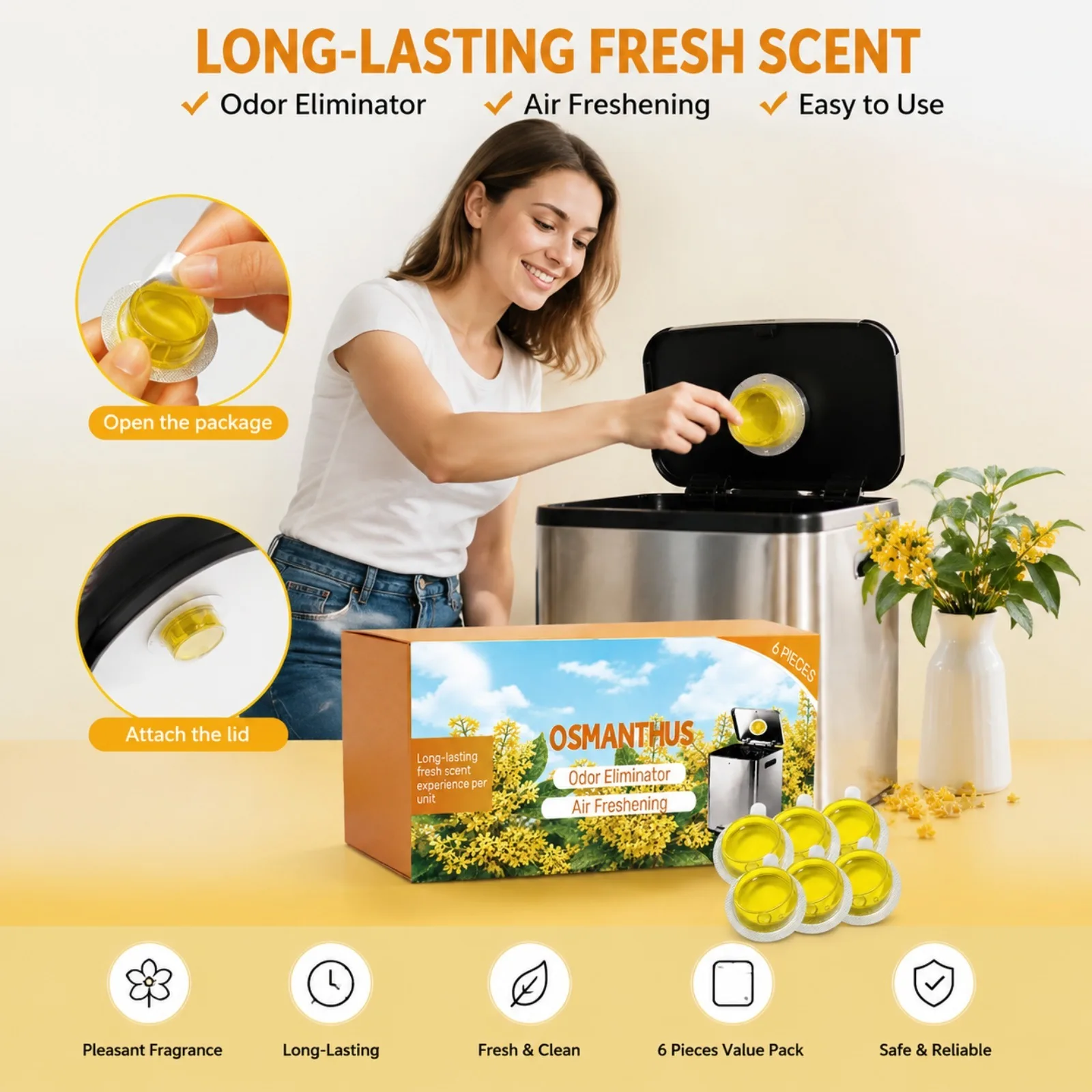 6PCS Trash Can Odor Eliminator for Osmanthus Lavender Scent Eliminate Unpleasant Odor Long Lasting Air Freshener Deodorizer