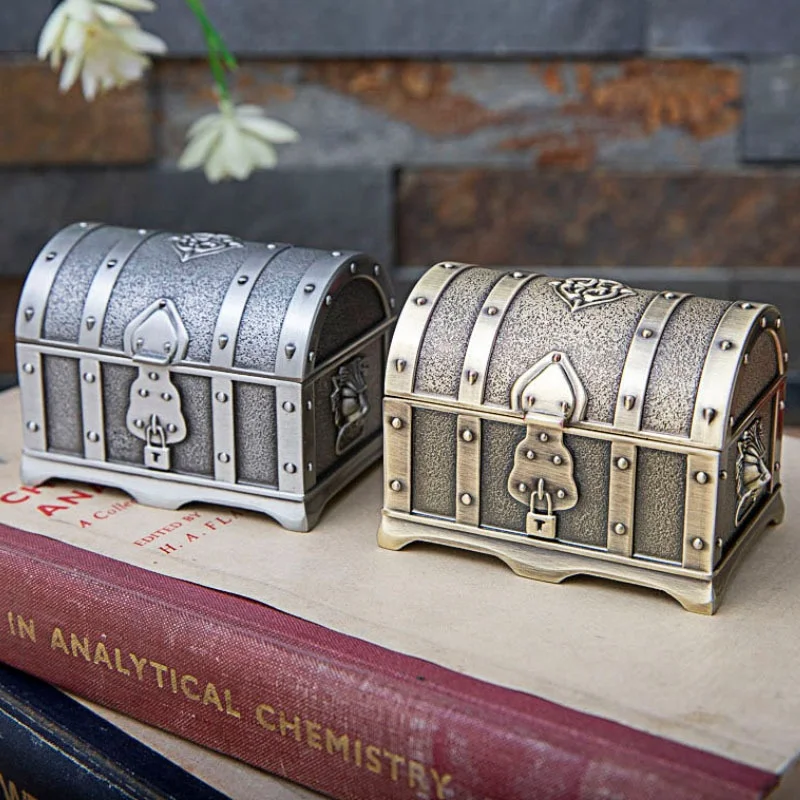 

Metal Treasure Chest Trinket Jewelry Box Vintage Jewelry Box Small Earrings Necklace Storage Organizer Ring Case Desktop Decor