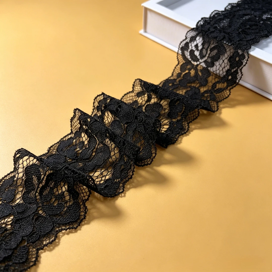 Black Elastic Lace Trim with Vintage Rose Floral Hollow-Out Pattern, 2.4inch Inches Wide, Flexible and Soft with Natural Drape, Exquisite and Full-Dimensional Embroidery, Suitable for Lingerie, Skirt Edges, Neckline, Sleeve Cuffs, Decoration, Handmade DIY Sewing Accessories, Wedding Dresses, Home Textile Modifications, Children's Lolita Clothing, Hair Accessories, Handcrafted Parts, Edges Neat and Smooth Without Frays, Garment Sewing Accessories
