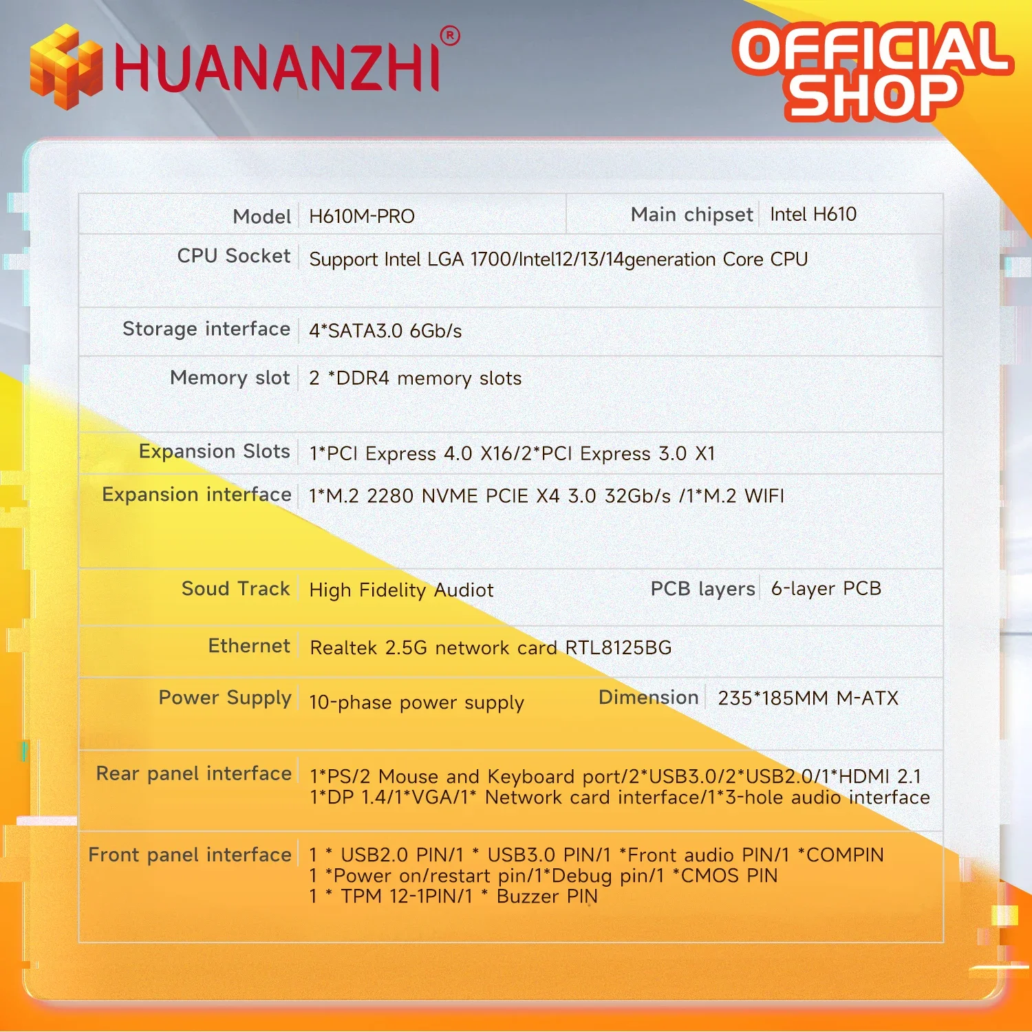 HUANANZHI H610M PRO M-ATX DDR4 Motherboard Support 12 13 Gen H610 Intel LGA 1700 CPU 12100F 12400F 12490F 12600F 12700F 13600F - view 2