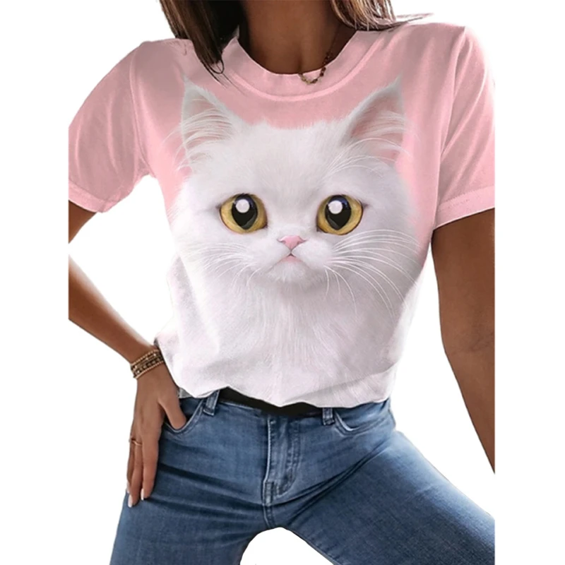 

Animal Cat T Shirt Womens Shirts 3D Printed Cat Women's Clothing Couples Matching Things Fresh Casual T-Shirt Comfortable Top