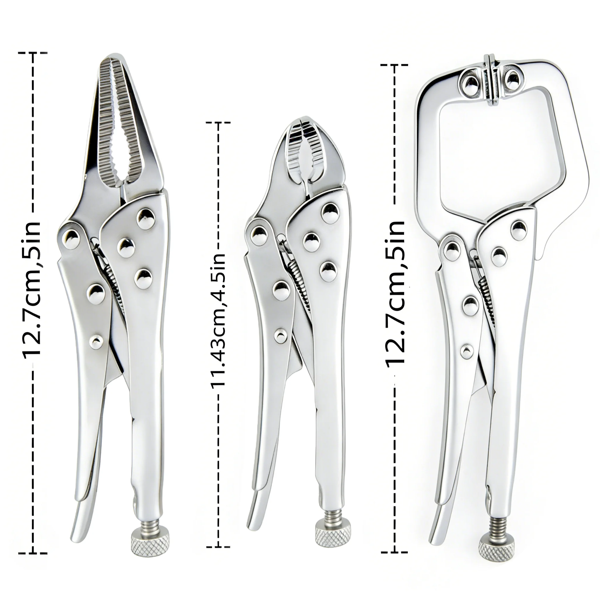 

Locking Pliers Set,3-Pack Vice grips,4.5"Curved Jaw Locking Plier,5" Needle Nose Vise grips and 5 C-Clamp for Woodworking Home