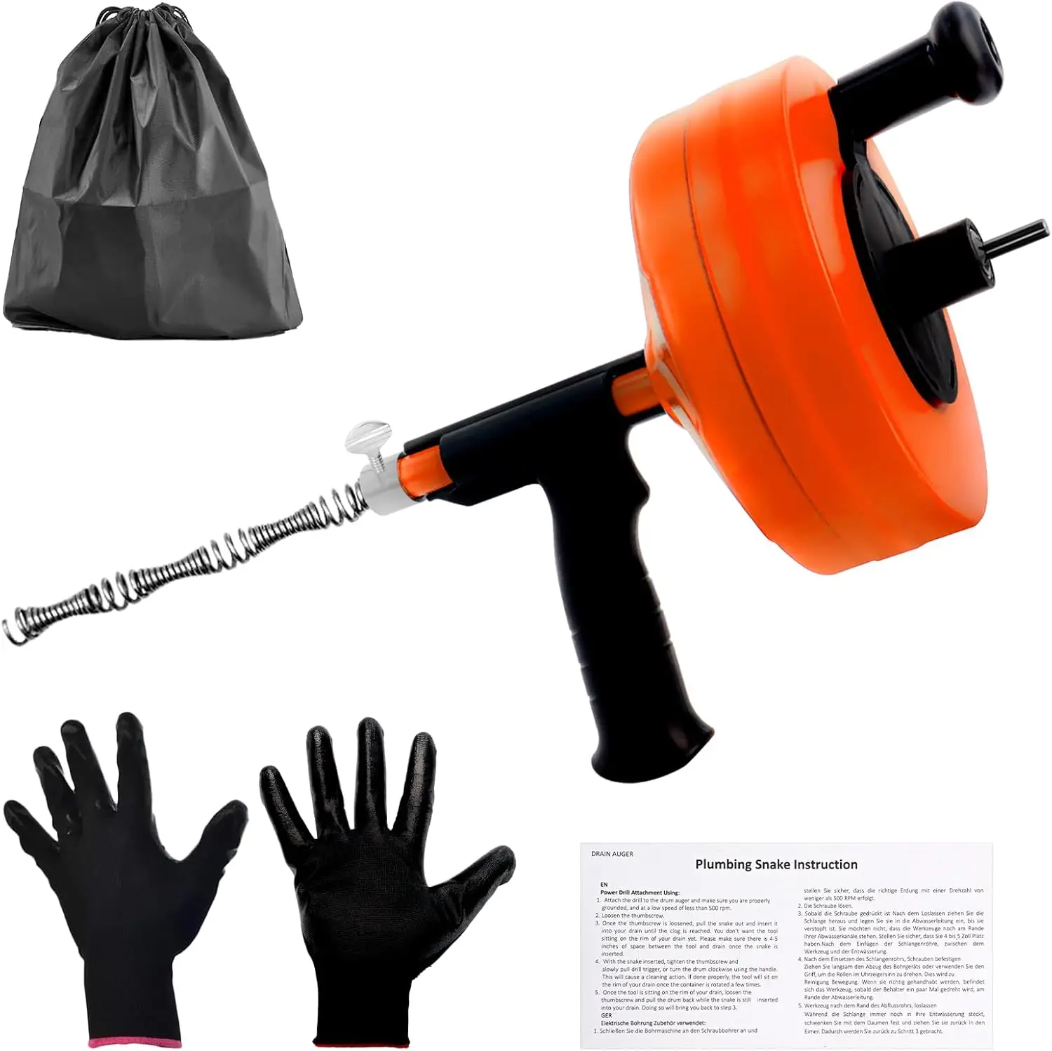 

Drain Auger 50FT, Drain Snake with Drill Adapter, Plumbing Snake Clog Remover Use Manually or Powered for Kitchen, Bathtub and S