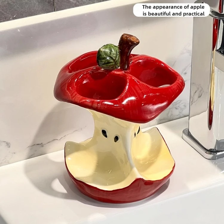 

Bathroom Accessories Tooth Brush Holder Bathroom Organizer Apple-shaped Ceramic Toothbrush Storage Toothbrush Base Washbasin