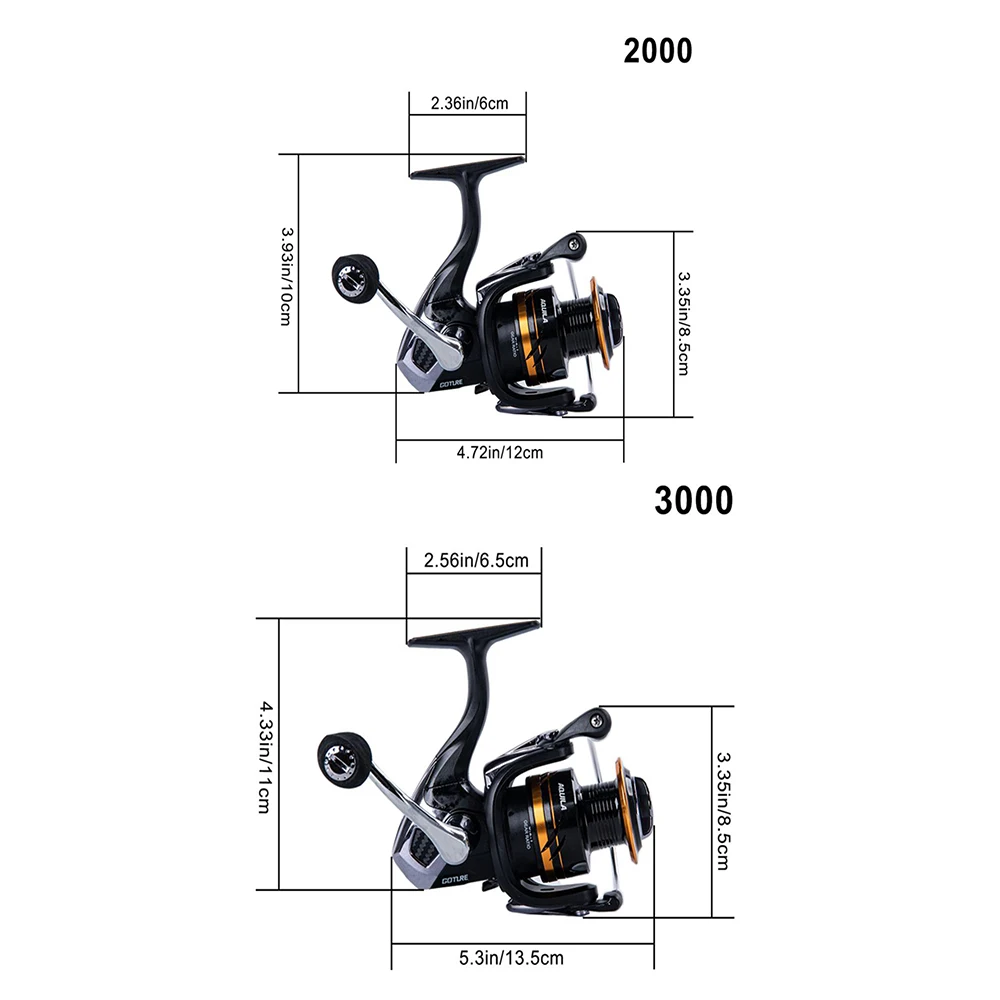 Goture AQUILA 2000 3000 Size Spinning Reels Gear Ratio 5.2:1 Metal Spool Max Drag 25lb Light Weight Spinning Fishing Line Wheel