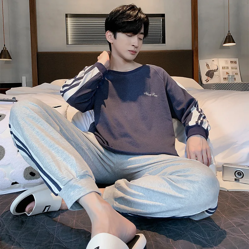 Piyama Pria Keren Kotak-kotak Rajutan Musim Panas Atasan Pendek Kasual + Set Celana Panjang Pakaian Tidur Pria Piyama Pakaian Tidur 4XL Homewea3