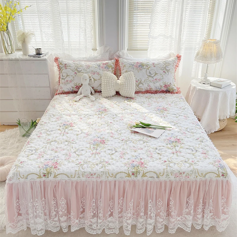 

New Princess 100% Cotton Lace Bed Skirt Bed Cover Bedsheet Thicken Bed Skirt Non-slip Mattress Cover Protector Ruffled Bed Skirt