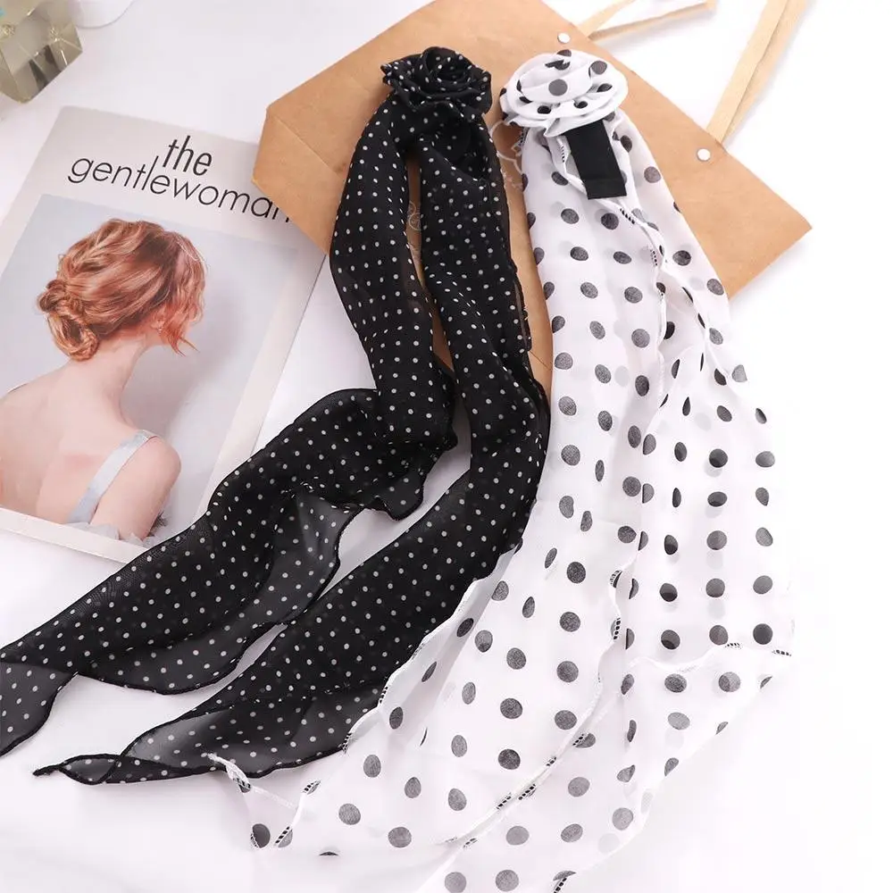 Bow Ties Long Silk Scarf Cravat Neckerchief Decoration Polka Dot Scarves Wrap Scarf Accessories Collar Flower Decoration Women