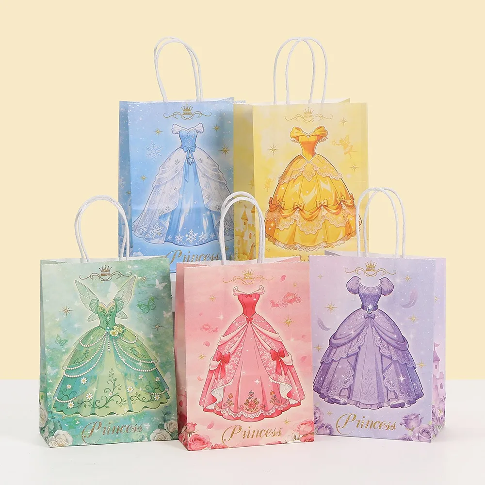 15pcs Gift Paper Bag Princess Dress Pattern Handheld Paper Bags With Handle For Themed Birthday Party Favor Supplies - view 4