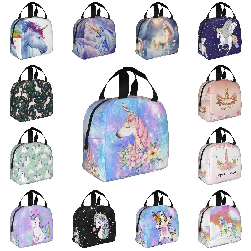 Bolsa de almuerzo con aislamiento de unicornio de dibujos animados para mujer, refrigerador reutilizable, bolsa térmica para el almuerzo, playa, Camping, viaje, Picnic, comida, caja Bento