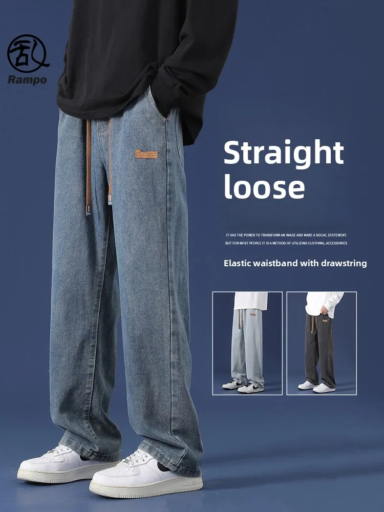 

Men's Straight Leg Jeans Summer New Sle Student Loose Fit Casual Trousers Trendy Brand Wide Leg Comfortable Denim Pants