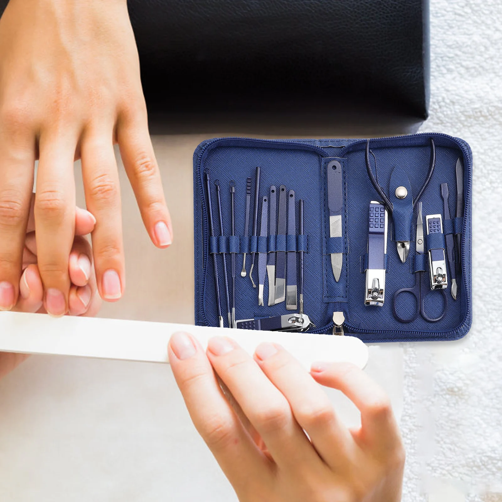 1 set duurzame nagelknipperset huishoudelijke manicureset met Y-vormige dode huid duwvork en oorpluk voor op reis