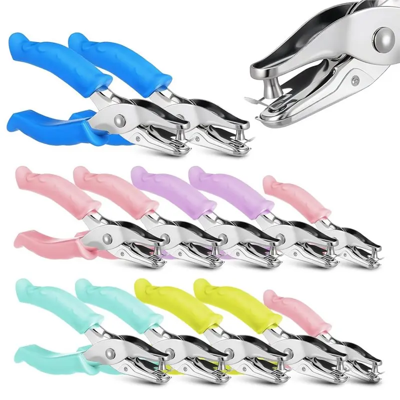 

BHBD-Cushion-Grip Handheld Paper Puncher, 1/4 Inch 12-Pack Single-Hole Punch For Crafts