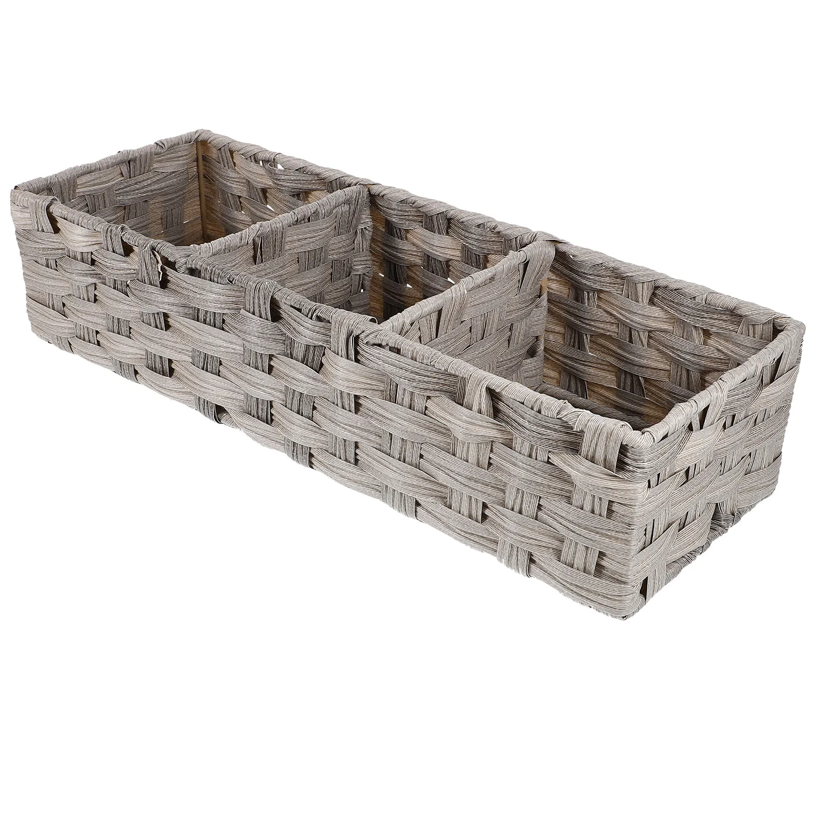 

Imitation Rattan Storage Basket Woven Grey 42x14 5x9 5cm Bathroom Kitchen Desktop Organizer Sundries Holder Home Supplies