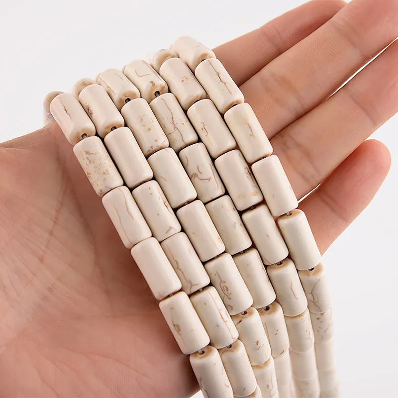 White Howlite Turquoises Cube Tubes Stone Natural Stone Beads For Jewelry Making Cylinder Loose Beads DIY Bracelet Accessories