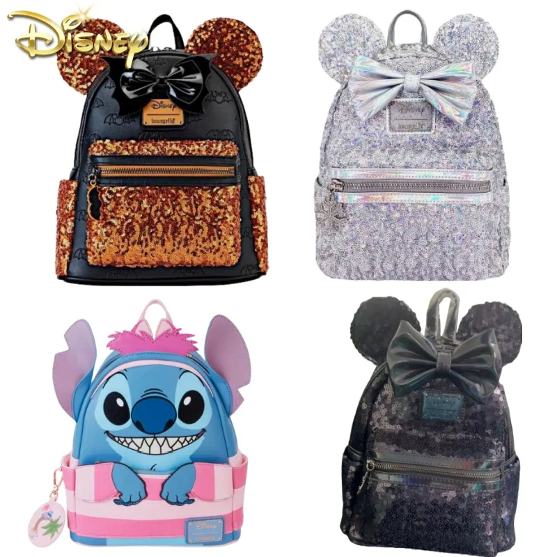 

Новый рюкзак Disney Loungefly Stitch Minnie Paillettes на Хэллоуин, модная и милая сумка для девочек, подарки на день рождения, игрушки