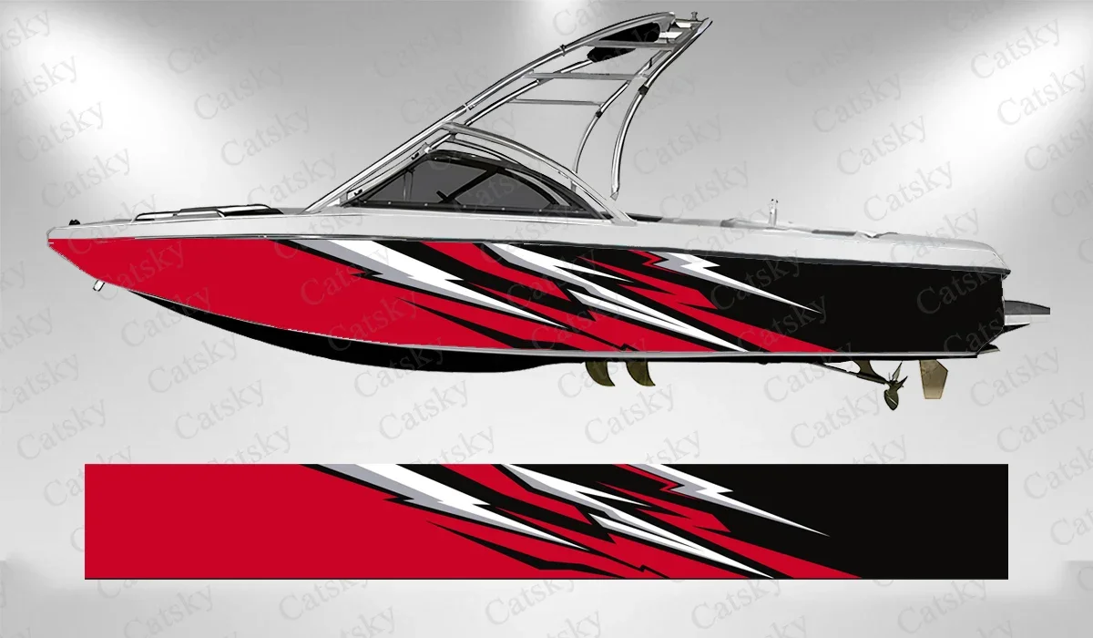 Abstract colorful red and black graphics Boat wrap sticker vinyl boat for pontoon deck boat fishing platform decal sticker