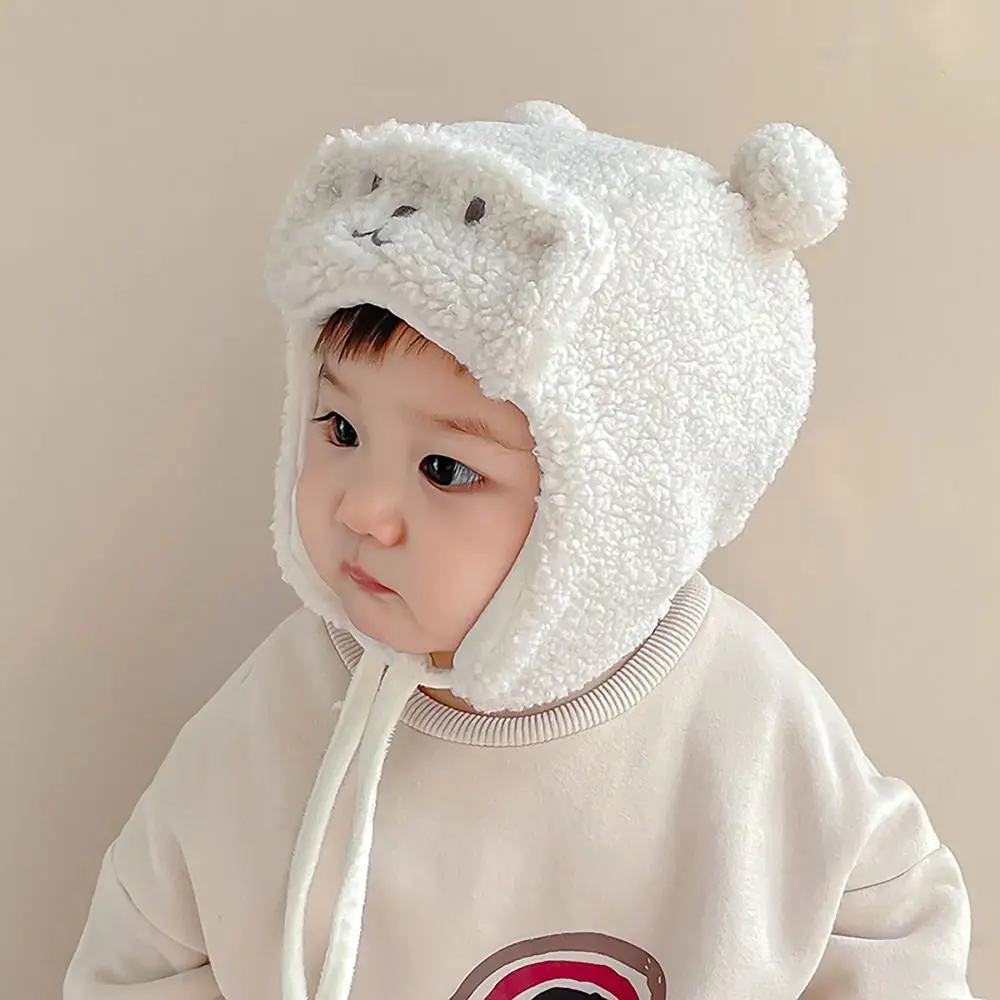 0-8Months Bear Winter Baby Hat Winter Warm With Earflap Newborn Infant Bonnet Lamb Velvet Toddler Thicken Hats Girls Boys