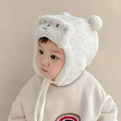 0-8Months Bear Winter Baby Hat Winter Warm With Earflap Newborn Infant Bonnet Lamb Velvet Toddler Thicken Hats Girls Boys