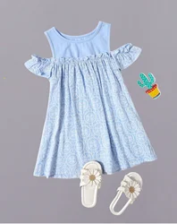 Girls' summer fresh blue lace dress - cool sleeveless design, elegant patterned skirt