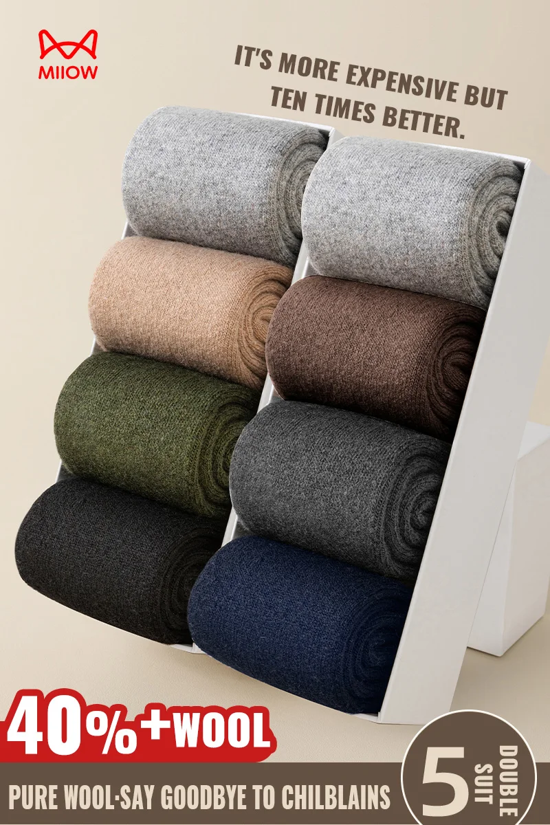 Kaos Kaki Wol Merino MiiOW Tebal Termal Musim Dingin Empuk Hangat Tahan Dingin Kasmir Crew Sock Pria Kaos Kaki Salju Hangat