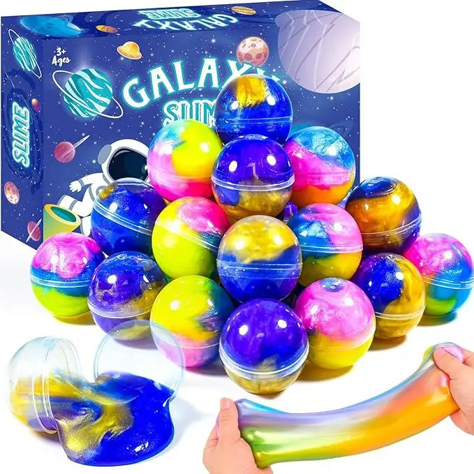 Joyfy 24 Pcs Mini Slime Party Favors Multicolor Galaxy Slime Balls Putty for Kids Stress Relief Treasure Bag Toys Easter Egg