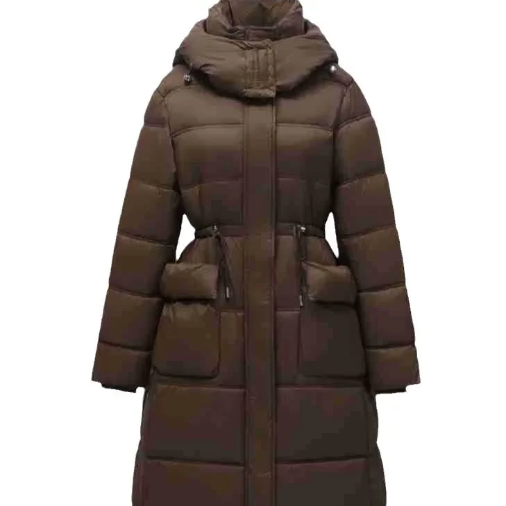 2025 Women's New Padded Jacket Female Hooded 2 Pocket Thicken Warm Long Cotton Jacket Women's Pure Collor Parkas Coats 2025