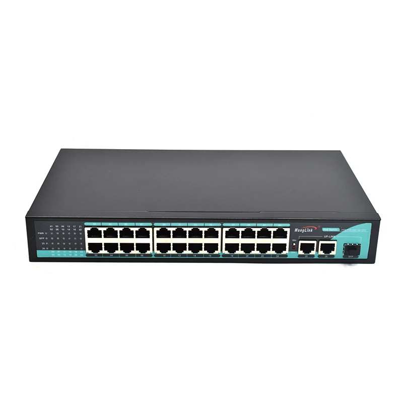 Wanglink-Network PoE Switches, Support VLAN Off Extend, 2 Gigabit Ethernet, Uplink Ports, 400W, 100M, 24 Ports