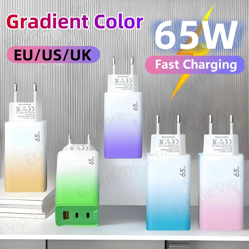 65W Fast Charger USB Type C Quick Mobile Phone Charger 3 Ports Charger Adapter For iPhone 16 Pro Samsung EU/US/UK Plug 2025