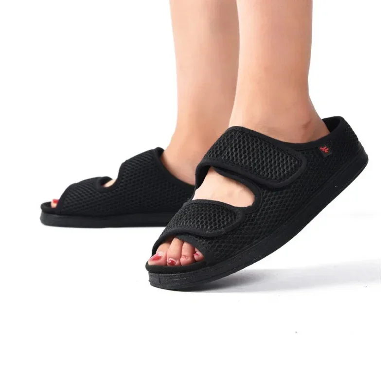 Summer Comfortable Diabetes Shoes Fat Thumb Instep Height Foot Code Middle-Aged Elderly Sandals Swollen Adjustable Slippers