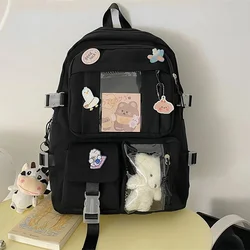 Mochila escolar bonito com bolsos para meninas e mulheres, saco do portátil do estilo harajuku