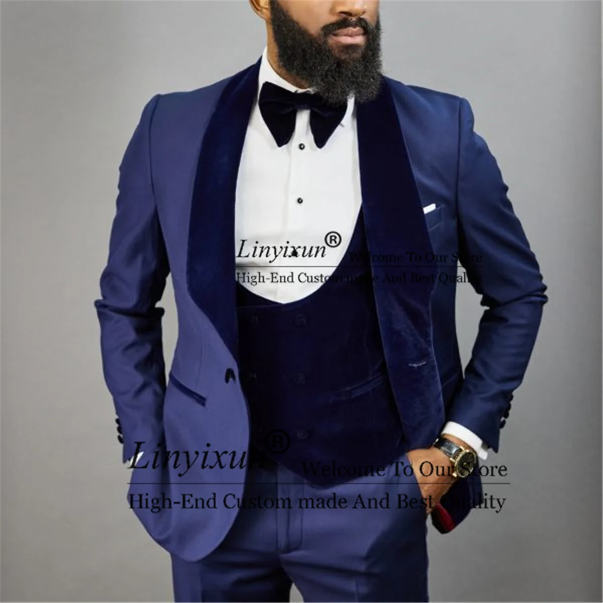 

Costume Homme Mariage Navy Blue Men Suits For Wedding Slim Fit Groom Tuxedos 3 Pieces Set Casual Male Prom Blazer Vest Pants