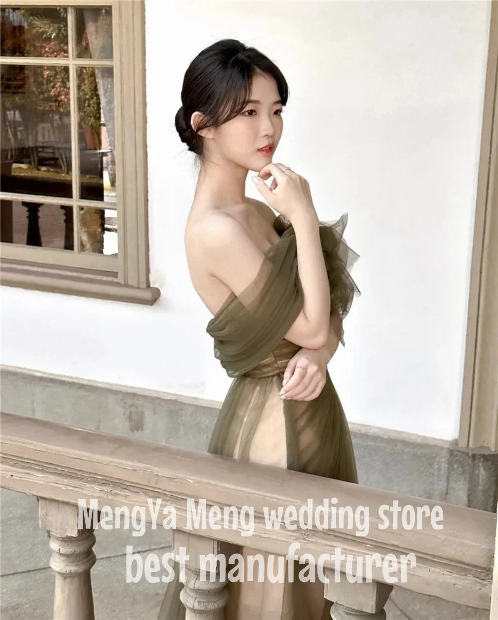 ZHUISHU ปิดไหล่ Dark สีเขียว Tulle Fairy ชุดราตรีเกาหลีงานแต่งงานถ่ายภาพที่กําหนดเอง Mermaid Party อย่างเป็นทางการ Prom Gowns