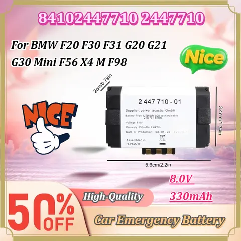 New 84102447710 2447710 8V 330mAh TCB SOS Emergency Replacement Battery for BMW F20 F30 F31 G20 G21 G30 Mini F56 X4 M F98