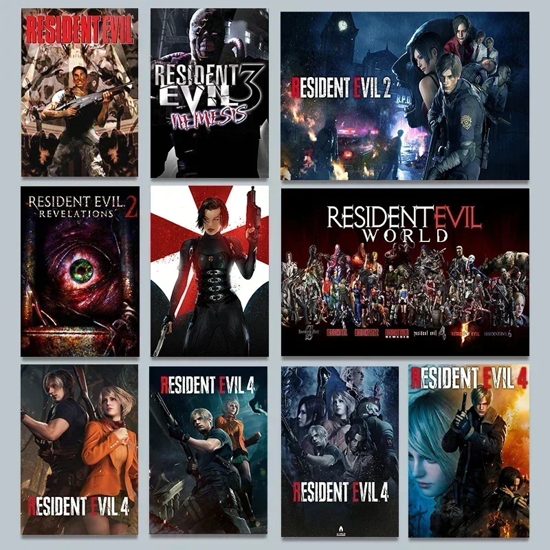 Jeu vidéo classique chaud Resident-Evil 2 3 4 tous les personnages affiche Vintage toile peinture mur Art photos maison Gamer chambre De