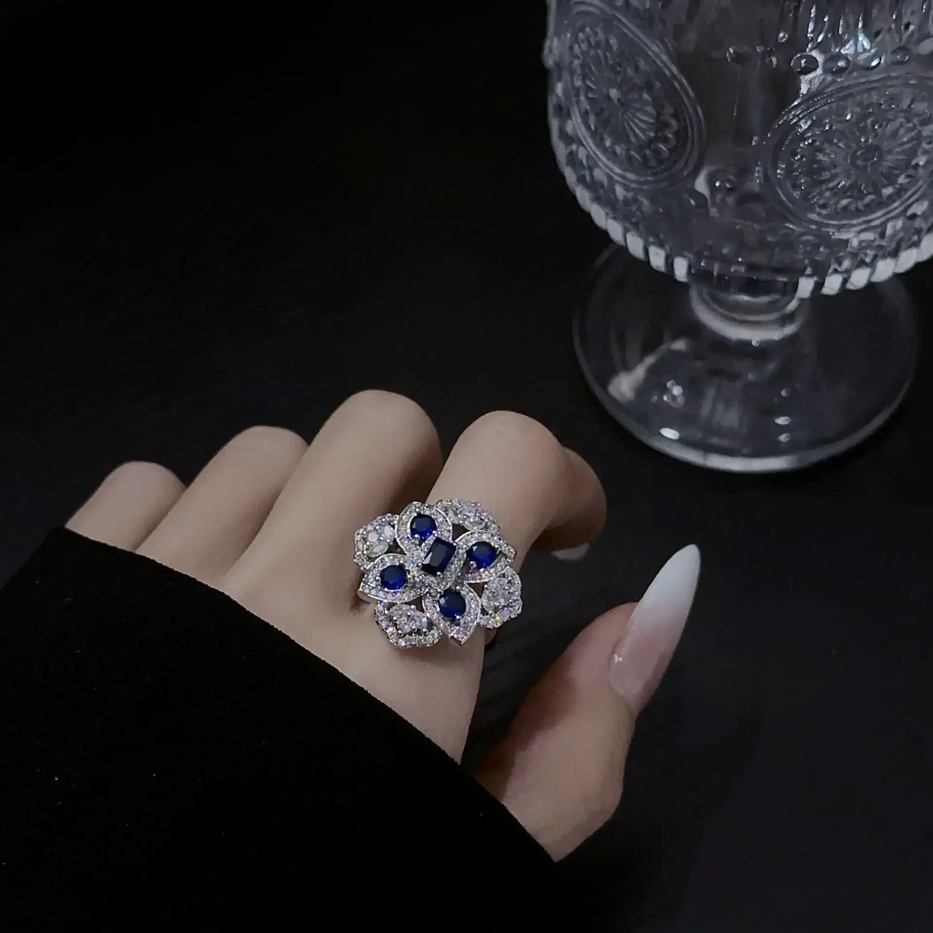 2024 New Trendy Lab Sapphire Jewelry Sets 14K White Gold Plated Ring Earring Necklace Female Vintage Wedding Banquet Accessories