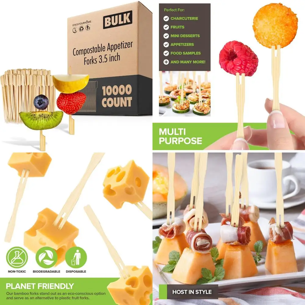 

Disposable Bamboo Charcuterie Forks - 10,000 Mini Appetizer Forks for Wedding Cocktails and Events