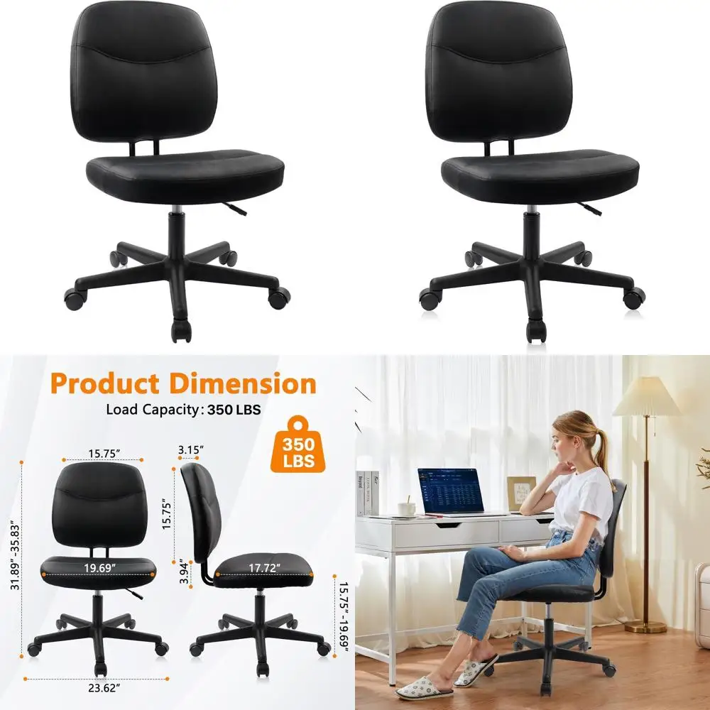 

Ergonomic PU Leather Low Back Office Chair with Lumbar Support and Swivel Wheels, Black