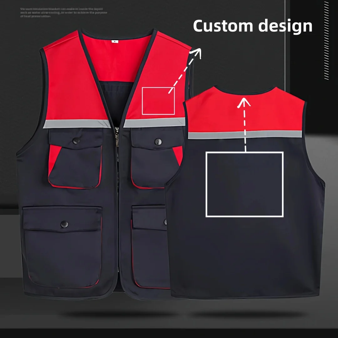 2026 Men's Outdoor Vest Hiking Fishing Hunting Photography Multi-Pockets Multi-Function Maintenance Worker Waistcoat Print Logo