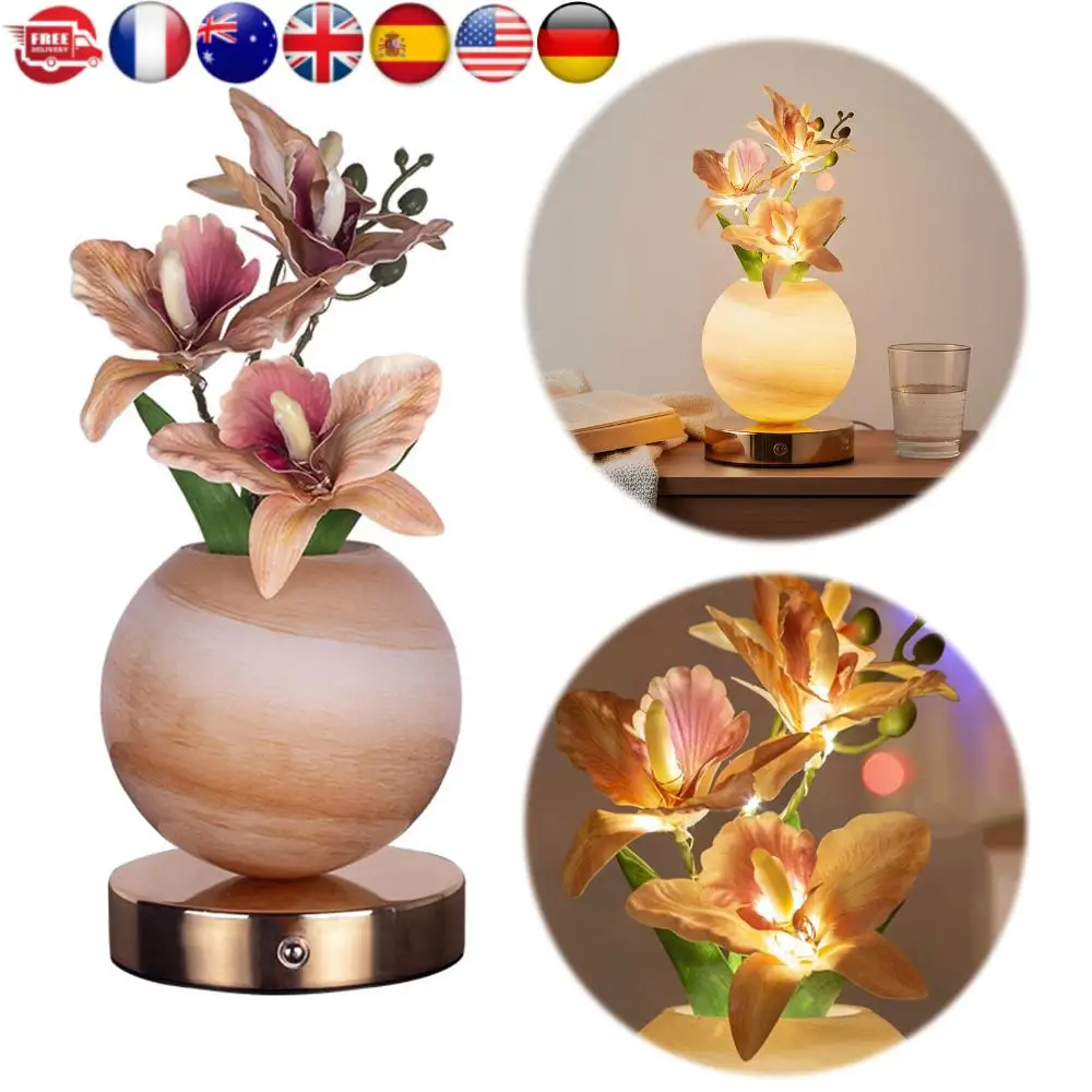 

Touch Lamp 3 Colors Dimming Artificial Flower with Vase Lamp LED Desktop Decorative Landscape Lights for Women Mothers Day Gifts