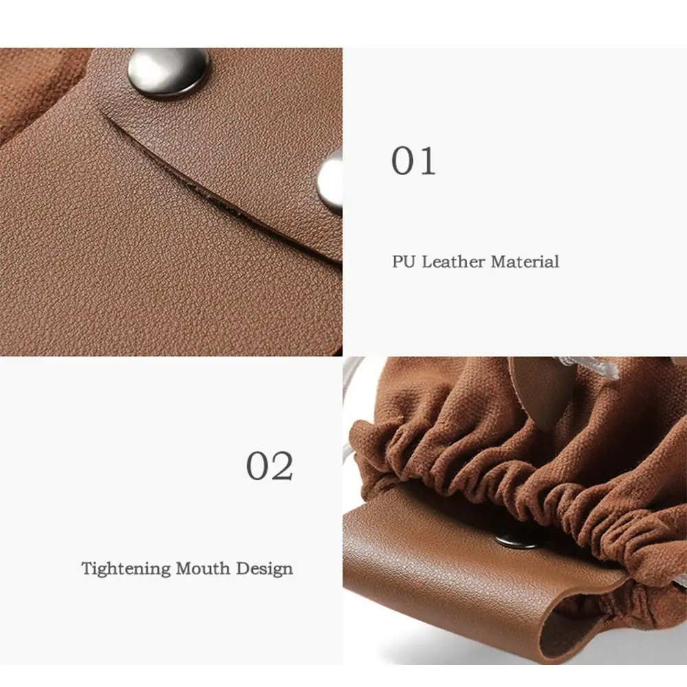 Collapsible Canvas Storage Bag Waxed Canvas PU Leather Outdoor Foraging Bag Drawstring Closure Buckle Belt Garden Picking Pouch