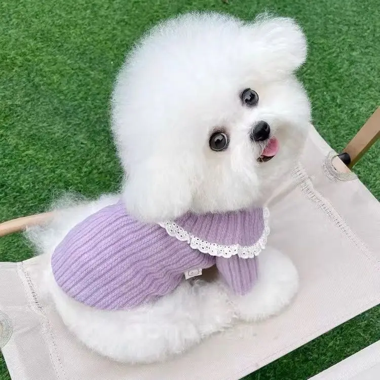 Doll Collar Cardigan Shirt Dog Clothes Lace Small Dogs Clothing Cat Spring Autumn Outfits Girl Korean Fashion Cute Pet Products