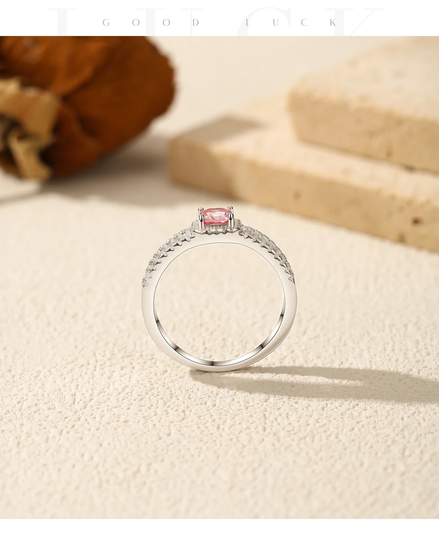 MODIAN 0.4CT Light Pink Moissanite Ring 925 Sterling Silver Luxury Asscher Cut Lab Diamond Finger Ring For Women Fine Jewelry