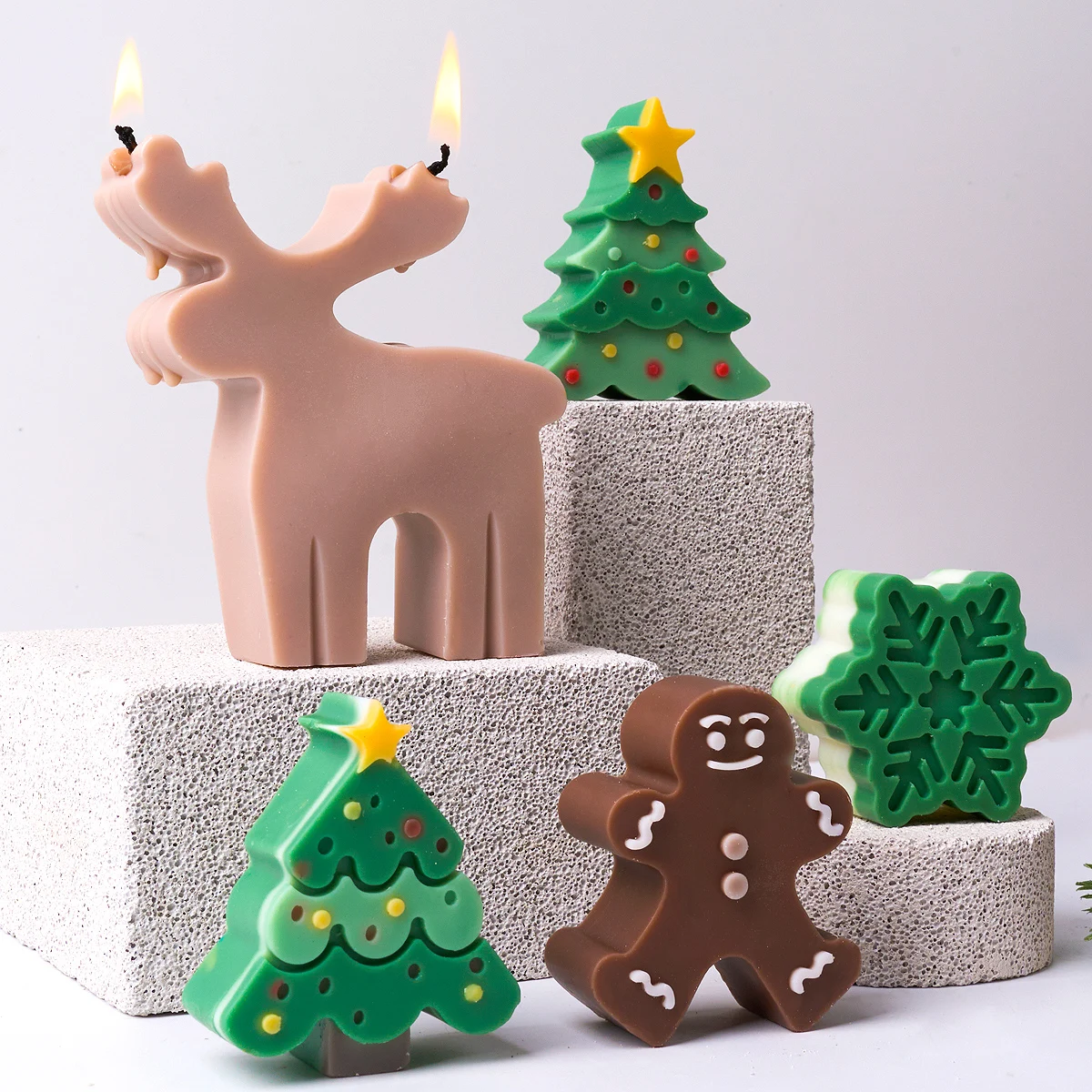 

3D Christmas Ornaments Silicone Candle Mold DIY Christmas Tree Snowflake Molds Soap Plaster Resin Casting Mould Home Crafts Deco