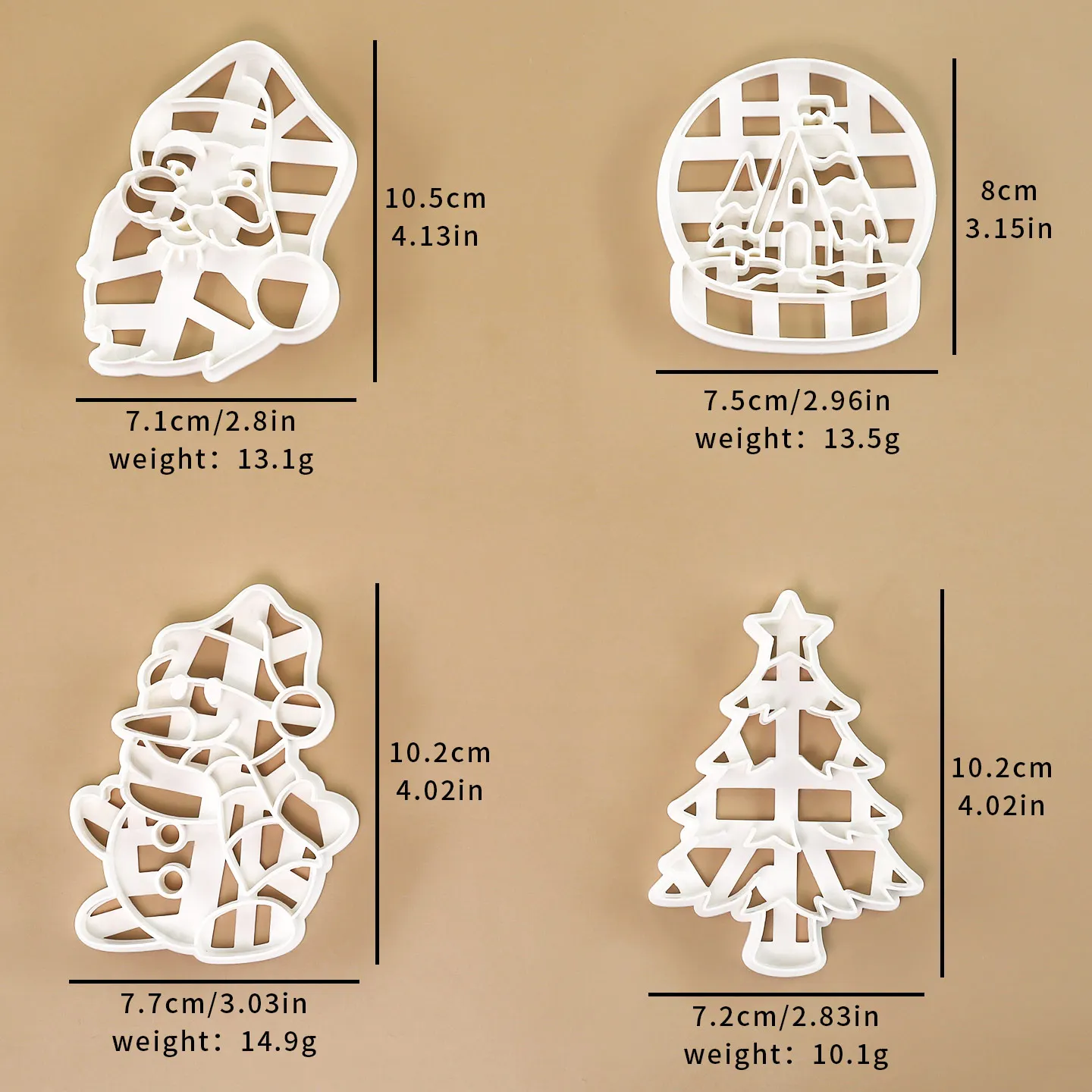 4 Buah Cetakan Kue Natal Bentuk Santa Claus, Manusia Salju, Bola Kristal, Pohon Natal untuk Dekorasi Natal