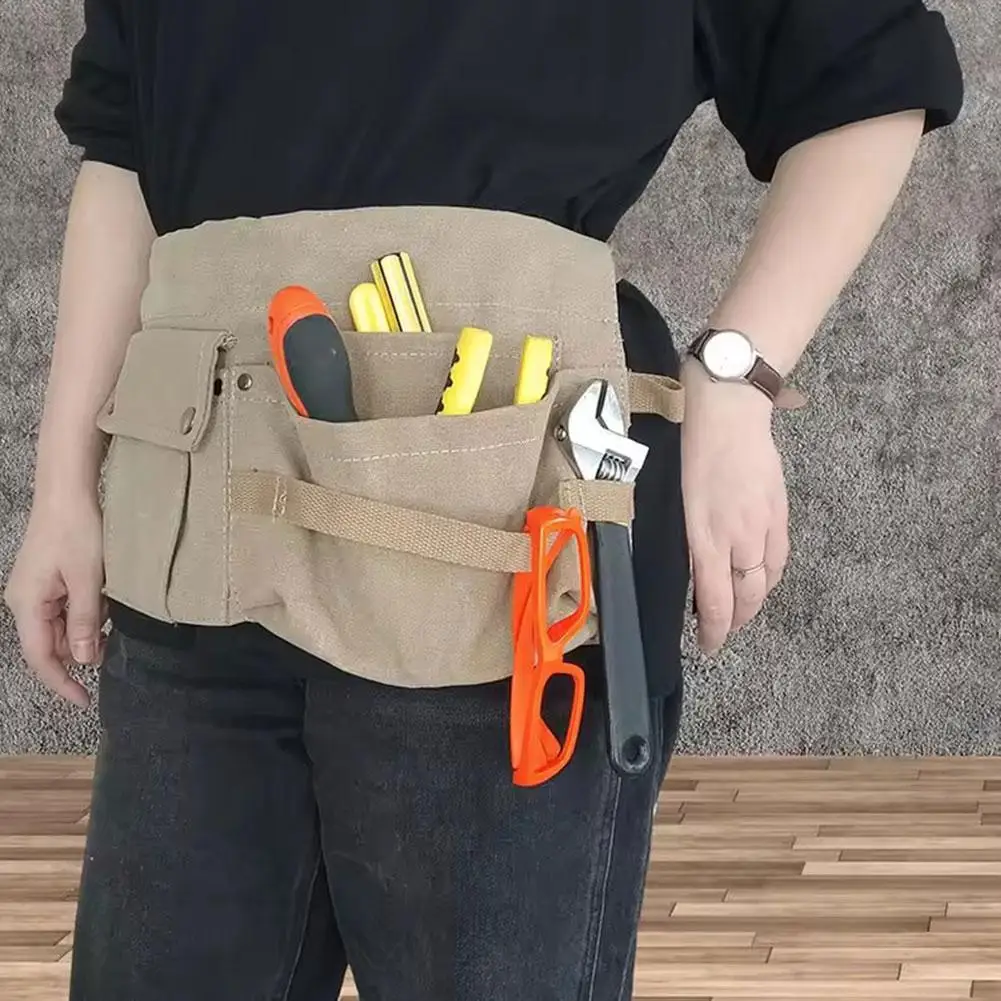 Portable Gardener Canvas Waist Pack Drawstring Backpack with Hardware for Hand Tools for Tool Pouches