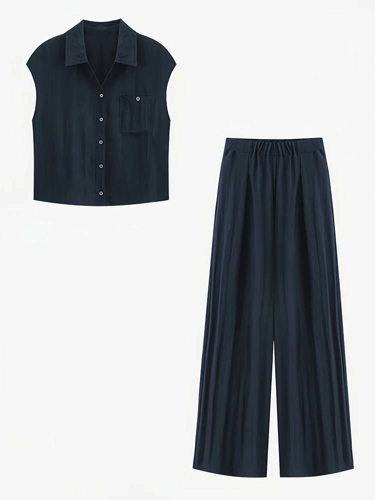 

Ele Loose Women's Set Summer 2025 New Sle Wide Leg Pants Belted irt Two-Piece Suit Polyester Fiber ort Sve ...